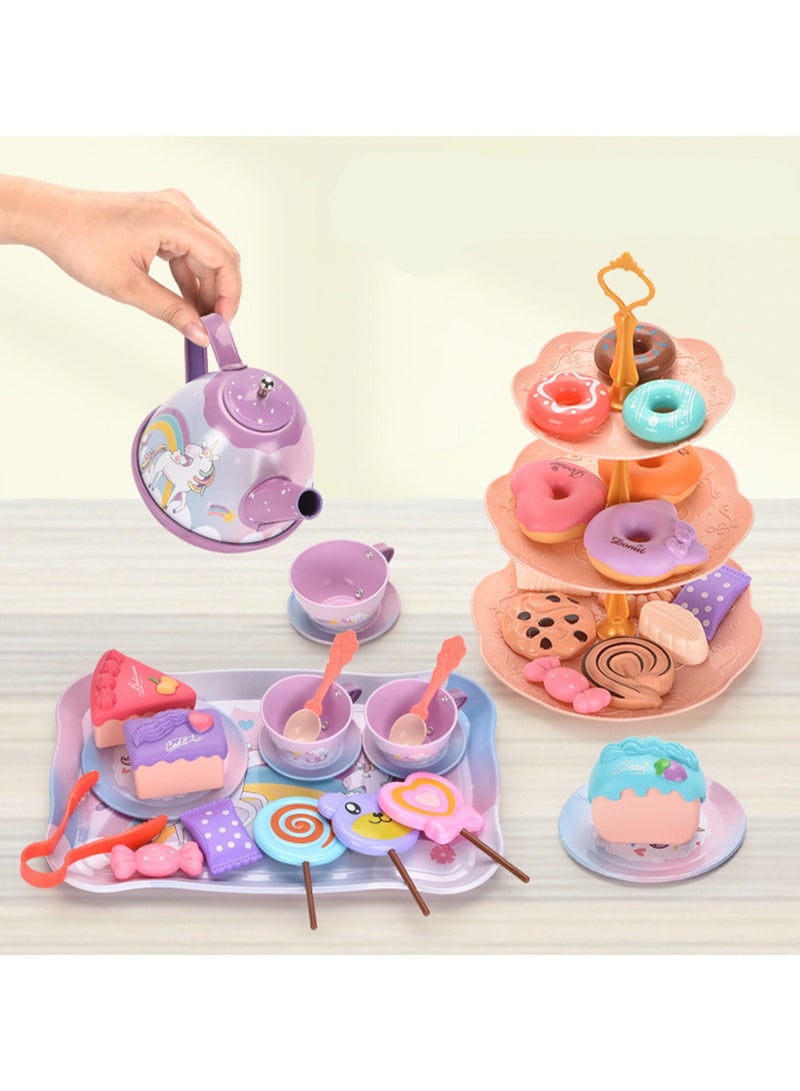 Cute Simulation Afternoon Tea Set Toys Girls Play House Afternoon Tea Set Dessert Cake Coffee Break Portable Gift Box Set Purple Bunny Afternoon Tea, Portable Gift Box (44pcs) - Image 2
